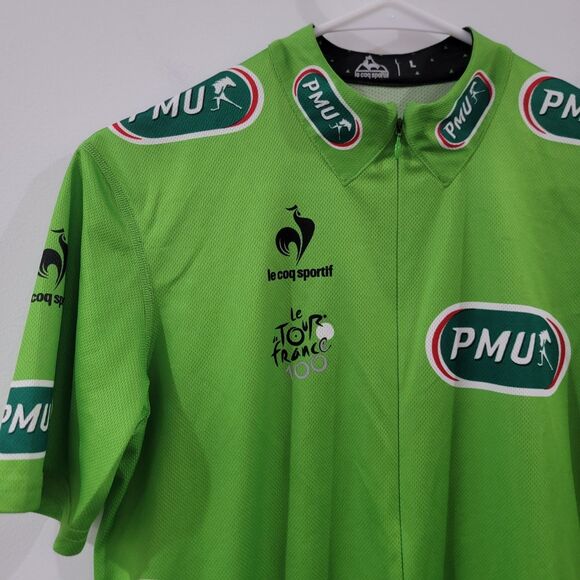 Le Coq Sportif Cycling Jersey Size Large Le Tour France 100 Green Maillot Vert - Picture 3 of 7